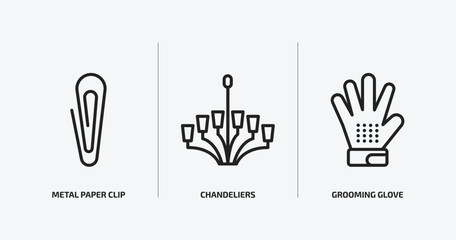 other outline icons set. other icons such as metal paper clip, chandeliers, grooming glove vector. can be used web and mobile.