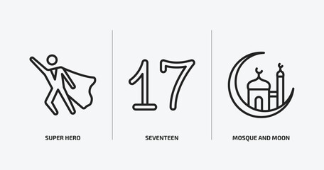 other outline icons set. other icons such as super hero, seventeen, mosque and moon vector. can be used web and mobile.