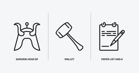 Fototapeta premium other outline icons set. other icons such as samurai head of japan, mallet, paper list and a pencil vector. can be used web and mobile.