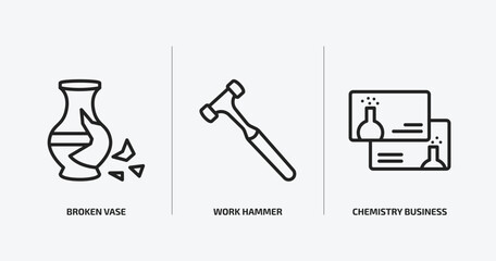 other outline icons set. other icons such as broken vase, work hammer, chemistry business card vector. can be used web and mobile.