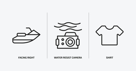 nautical outline icons set. nautical icons such as facing right, water resist camera, shirt vector. can be used web and mobile.