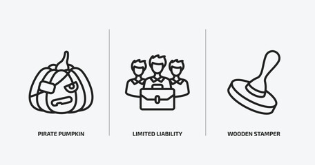 other outline icons set. other icons such as pirate pumpkin, limited liability, wooden stamper vector. can be used web and mobile.