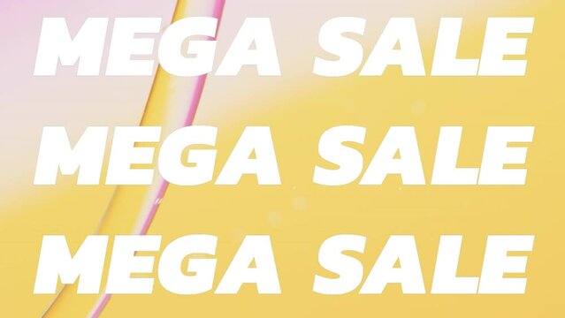 Animation of mega sale text over close up of liquid and baubles