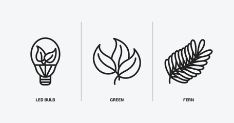 nature outline icons set. nature icons such as led bulb, green, fern vector. can be used web and mobile.