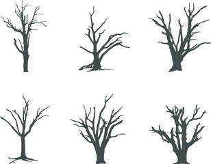 Dead tree silhouette, Bare tree silhouettes, Tree silhouette, Tree SVG, Tree vector illustration.