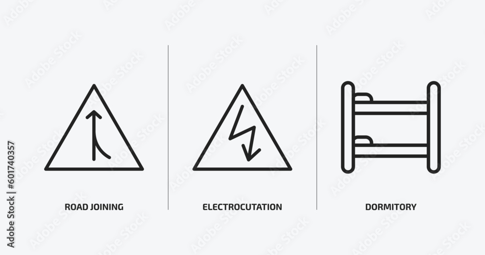 Poster maps and flags outline icons set. maps and flags icons such as road joining, electrocutation danger,