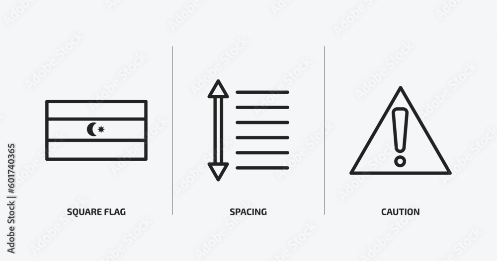 Poster maps and flags outline icons set. maps and flags icons such as square flag, spacing, caution vector.