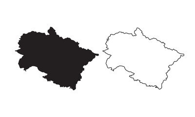 Uttarakhand map vector silhouette isolated on white. One of the states of India.