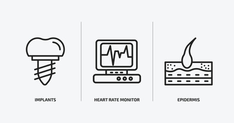 medical outline icons set. medical icons such as implants, heart rate monitor, epidermis vector. can be used web and mobile.