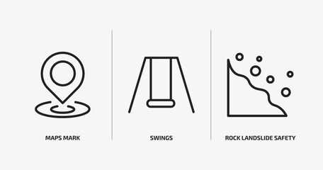 maps and flags outline icons set. maps and flags icons such as maps mark, swings, rock landslide safety vector. can be used web and mobile.