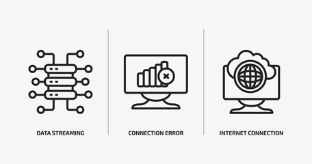 internet security outline icons set. internet security icons such as data streaming, connection error, internet connection vector. can be used web and mobile.