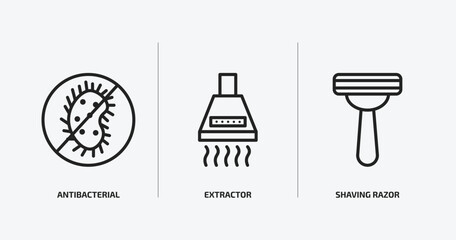 hygiene outline icons set. hygiene icons such as antibacterial, extractor, shaving razor vector. can be used web and mobile.