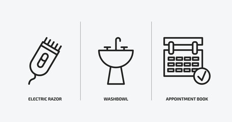 hygiene outline icons set. hygiene icons such as electric razor, washbowl, appointment book vector. can be used web and mobile.