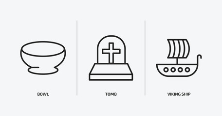 history outline icons set. history icons such as bowl, tomb, viking ship vector. can be used web and mobile.