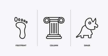history outline icons set. history icons such as footprint, column, diaur vector. can be used web and mobile.