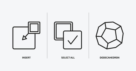 geometry outline icons set. geometry icons such as insert, select all, dodecahedron vector. can be used web and mobile.