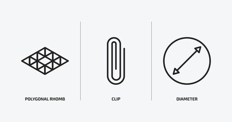 geometry outline icons set. geometry icons such as polygonal rhomb, clip, diameter vector. can be used web and mobile. - obrazy, fototapety, plakaty