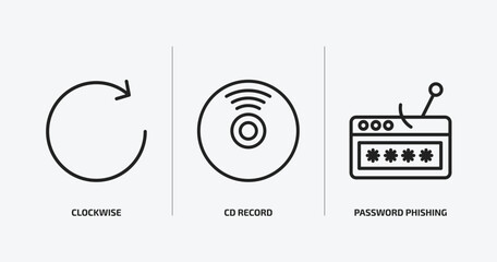 general outline icons set. general icons such as clockwise, cd record, password phishing vector. can be used web and mobile.