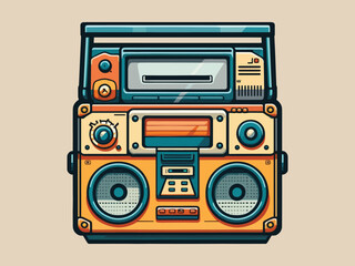 Engraving retro vintage woodcut modern style music audio boombox speaker for cassettes types. Can be used like logo or icon. Graphic Art Vector