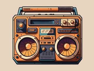 Engraving retro vintage woodcut modern style music audio boombox speaker for cassettes types. Can be used like logo or icon. Graphic Art Vector