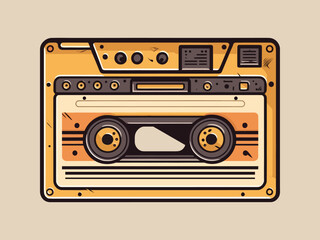 Engraving retro vintage woodcut modern style music audio cassette tape. Can be used like logo or icon. Graphic Art Vector