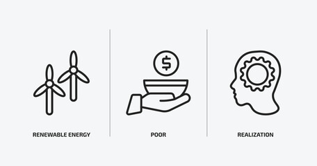 general outline icons set. general icons such as renewable energy label, poor, realization vector. can be used web and mobile.