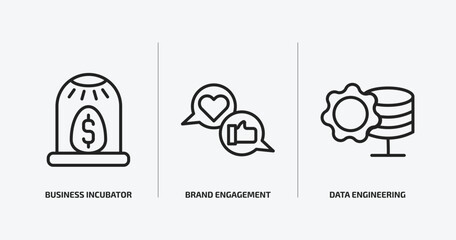 general outline icons set. general icons such as business incubator, brand engagement, data engineering vector. can be used web and mobile.