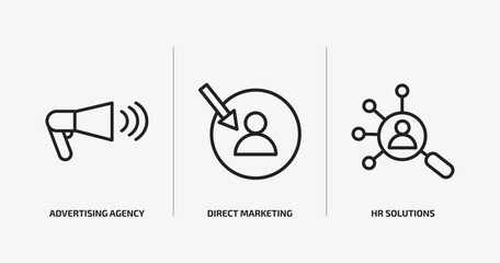 general outline icons set. general icons such as advertising agency, direct marketing, hr solutions vector. can be used web and mobile.