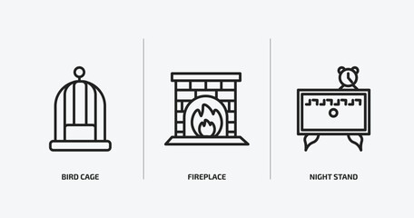 furniture & household outline icons set. furniture & household icons such as bird cage, fireplace, night stand vector. can be used web and mobile.
