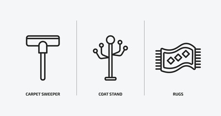 furniture & household outline icons set. furniture & household icons such as carpet sweeper, coat stand, rugs vector. can be used web and mobile.