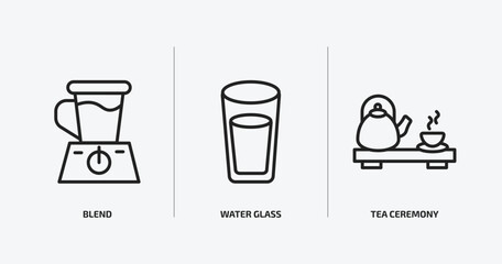 food outline icons set. food icons such as blend, water glass, tea ceremony vector. can be used web and mobile.