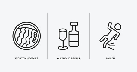 food outline icons set. food icons such as wonton noodles, alcoholic drinks, fallen vector. can be used web and mobile.