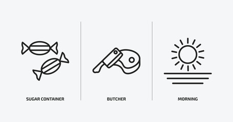 food outline icons set. food icons such as sugar container, butcher, morning vector. can be used web and mobile.