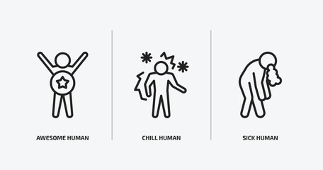 feelings outline icons set. feelings icons such as awesome human, chill human, sick human vector. can be used web and mobile.