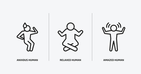 feelings outline icons set. feelings icons such as anxious human, relaxed human, amazed human vector. can be used web and mobile.