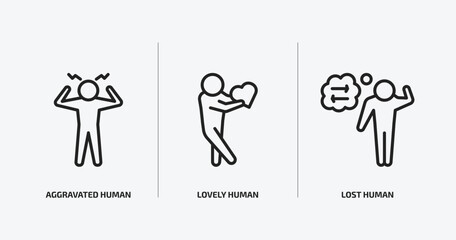 feelings outline icons set. feelings icons such as aggravated human, lovely human, lost human vector. can be used web and mobile.