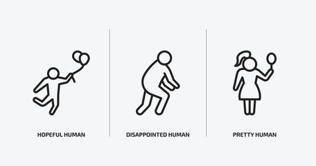 feelings outline icons set. feelings icons such as hopeful human, disappointed human, pretty human vector. can be used web and mobile.
