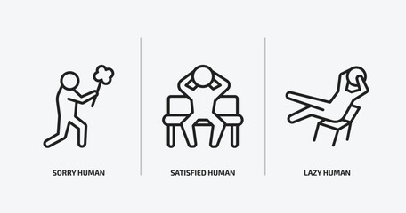 feelings outline icons set. feelings icons such as sorry human, satisfied human, lazy human vector. can be used web and mobile.