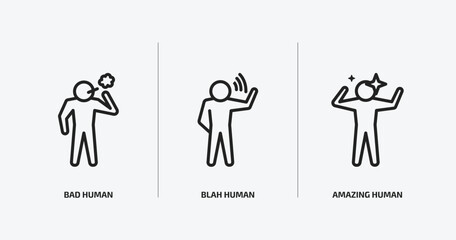feelings outline icons set. feelings icons such as bad human, blah human, amazing human vector. can be used web and mobile.
