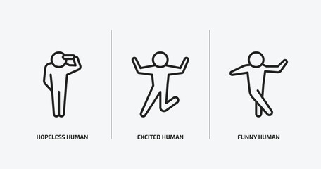 feelings outline icons set. feelings icons such as hopeless human, excited human, funny human vector. can be used web and mobile.