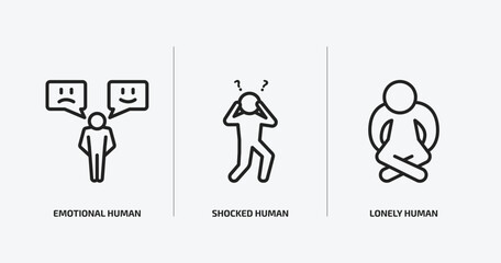 Fototapeta premium feelings outline icons set. feelings icons such as emotional human, shocked human, lonely human vector. can be used web and mobile.