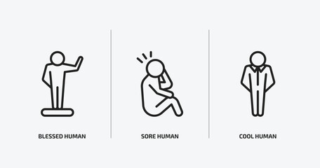 feelings outline icons set. feelings icons such as blessed human, sore human, cool human vector. can be used web and mobile.