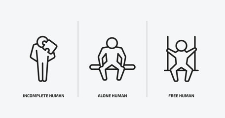 feelings outline icons set. feelings icons such as incomplete human, alone human, free human vector. can be used web and mobile.