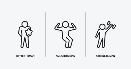 feelings outline icons set. feelings icons such as better human, amused human, strong human vector. can be used web and mobile.
