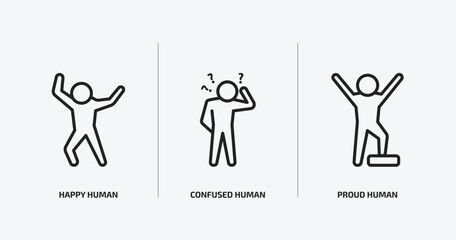 feelings outline icons set. feelings icons such as happy human, confused human, proud human vector. can be used web and mobile.
