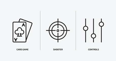 arcade outline icons set. arcade icons such as card game, shooter, controls vector. can be used web and mobile.