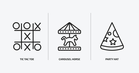 arcade outline icons set. arcade icons such as tic tac toe, carousel horse, party hat vector. can be used web and mobile.