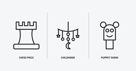 arcade outline icons set. arcade icons such as chess piece, childhood, puppet show vector. can be used web and mobile.