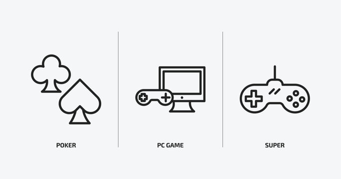 arcade outline icons set. arcade icons such as poker, pc game, super vector. can be used web and mobile.