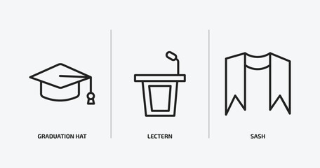 education collection. outline icons set. education collection. icons such as graduation hat, lectern, sash vector. can be used web and mobile. - obrazy, fototapety, plakaty